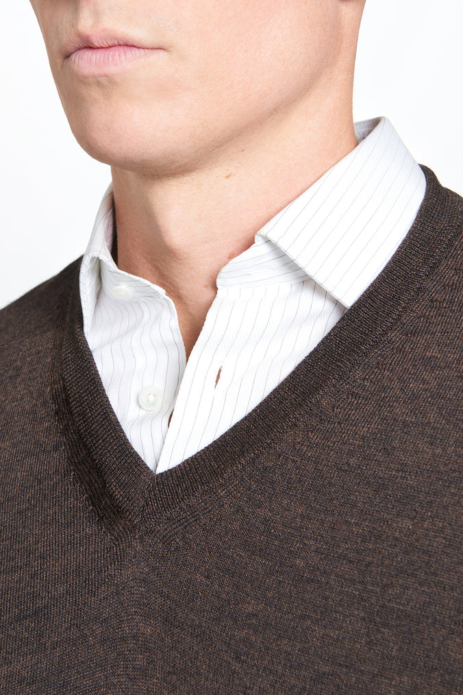 Chocolate Merino Wool V-Neck Sweater