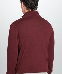 Burgundy Merino Wool Zip Neck Sweater