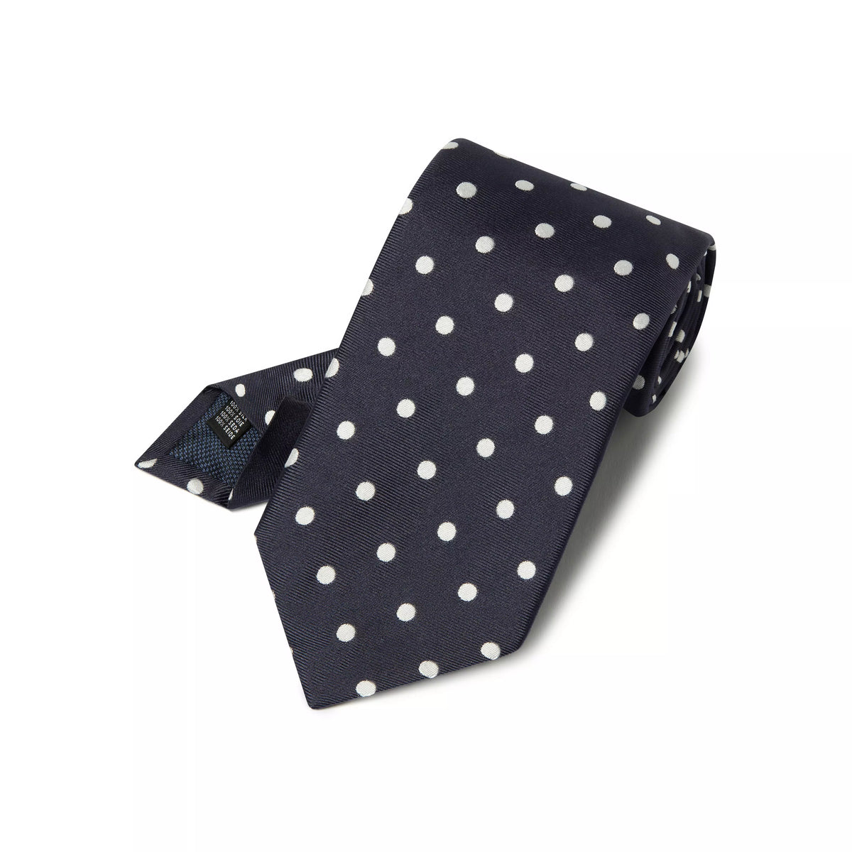 Navy Blue & White Polka Dot Silk Woven Tie