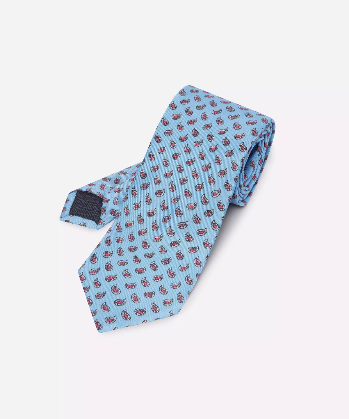 Blue & Pink Small Paisley Motif Silk Printed Tie