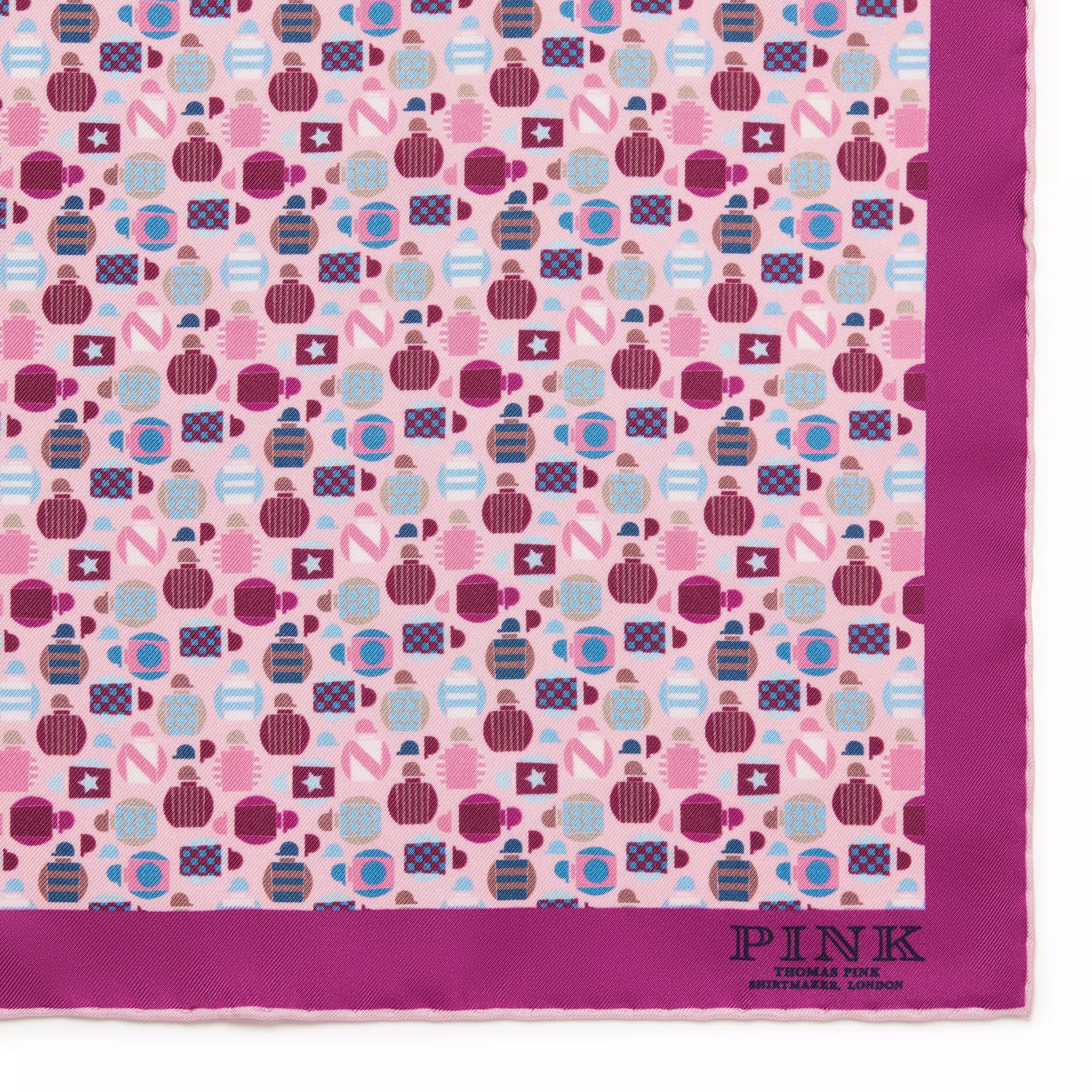 Pink & Multicolour Small Jockey All Over Printed Silk Pocket Square