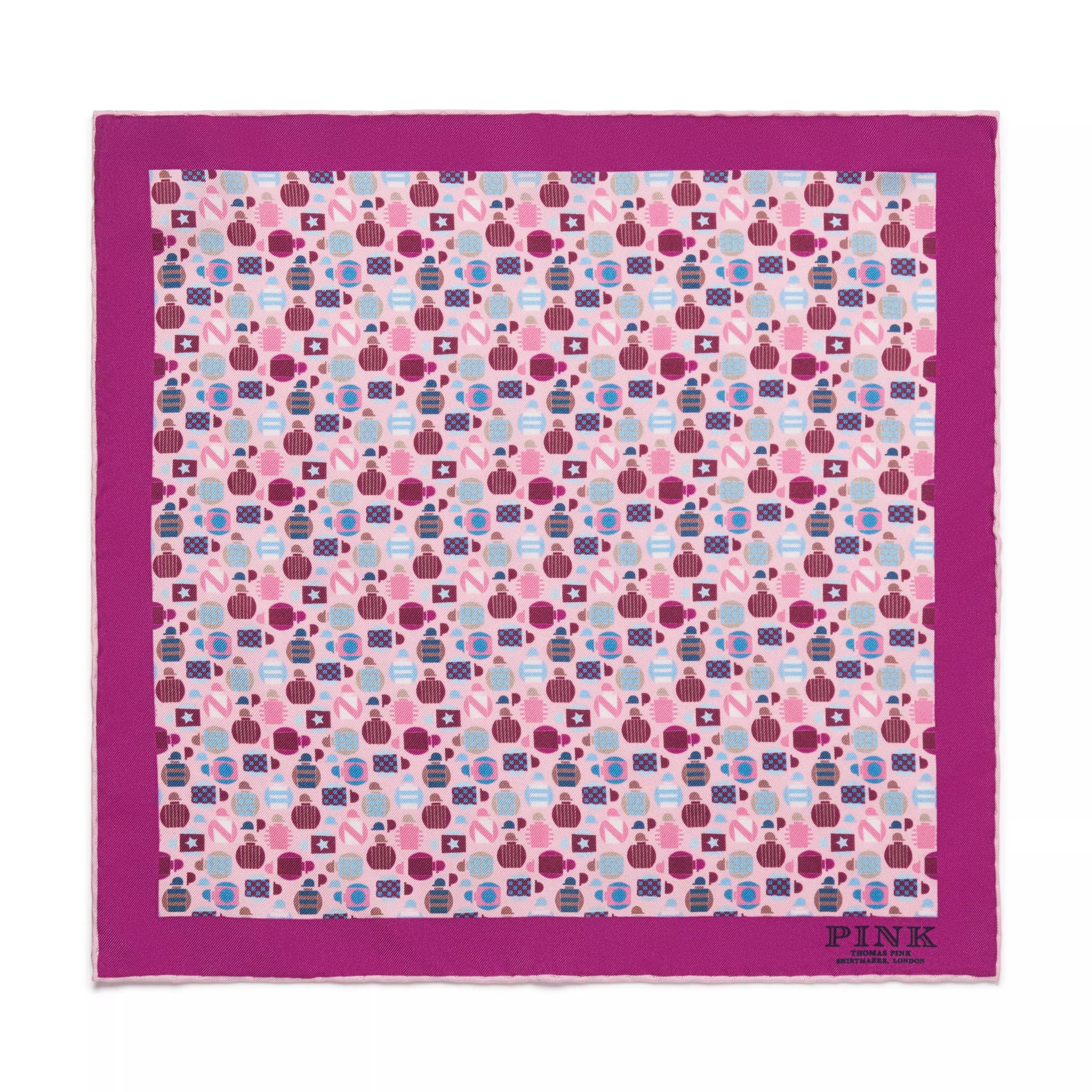 Pink & Multicolour Small Jockey All Over Printed Silk Pocket Square