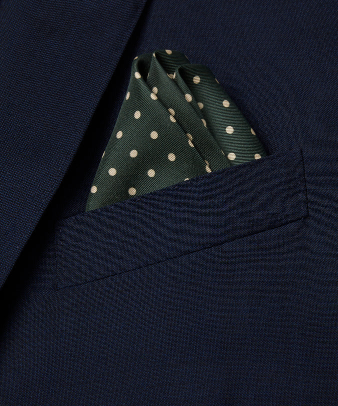 Green & Neutral Polka Dot Silk Pocket Square