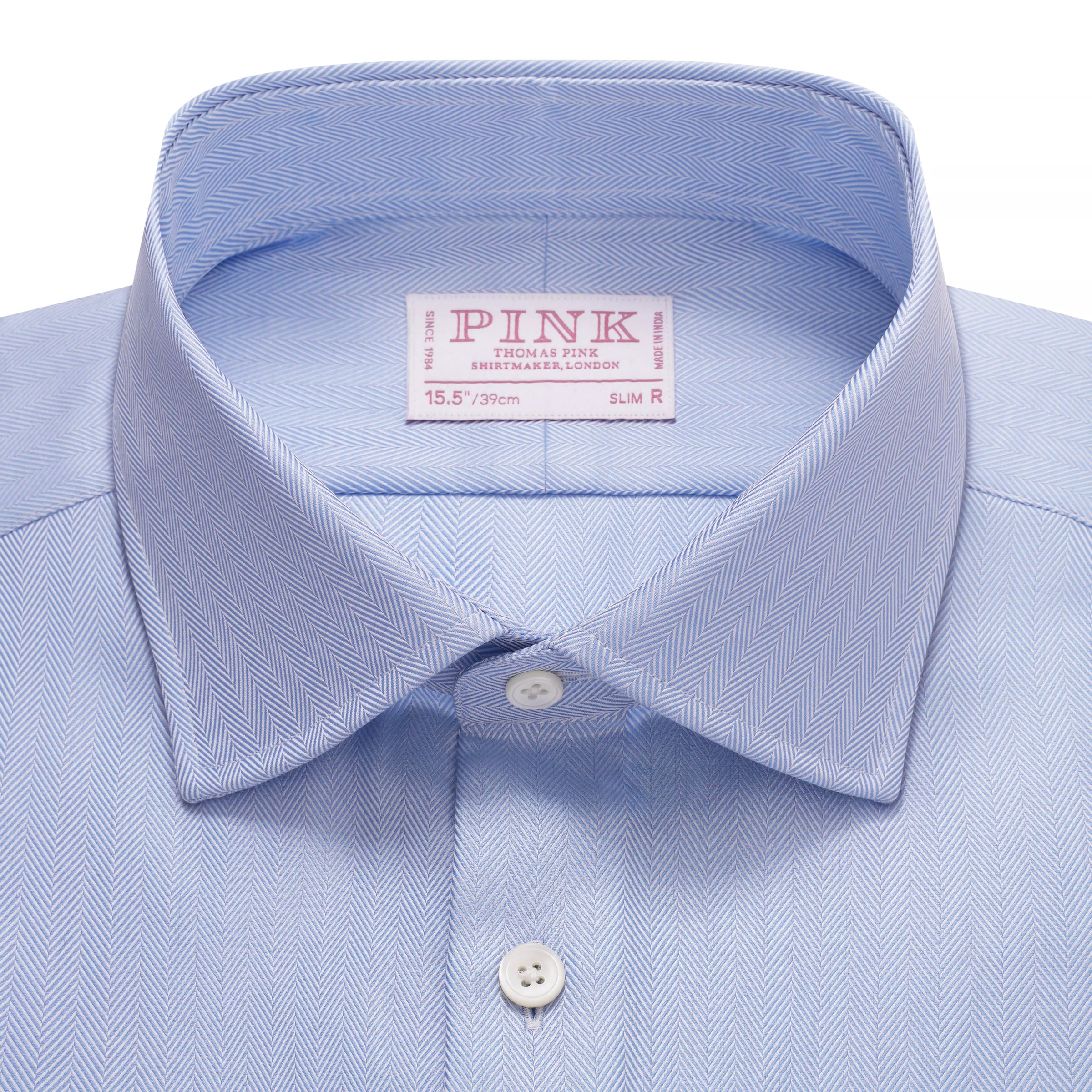 Pale Blue Slim Fit Twill Herringbone Formal Shirt