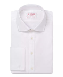 White Tailored Fit Double Cuff Twill Herringbone Formal Shirt