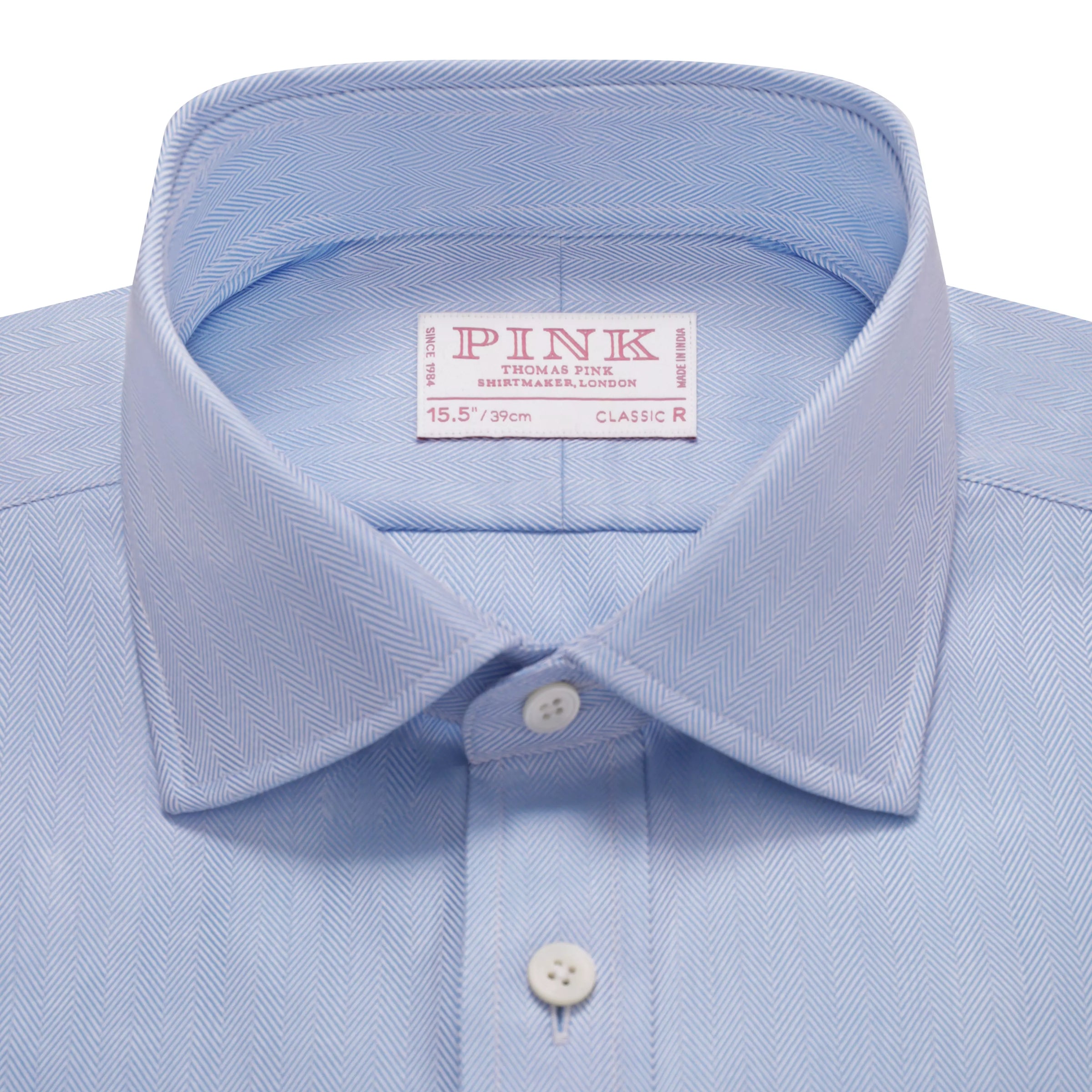 Pale Blue Classic Fit Double Cuff Twill Herringbone Formal Shirt