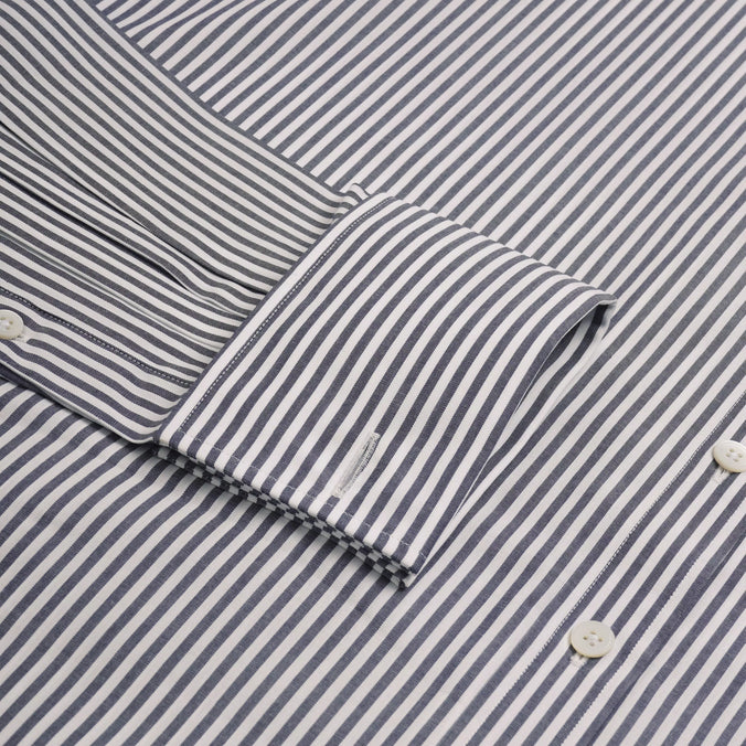 Charcoal Grey & White Classic Fit Double Cuff Panama Stripe Formal Shirt