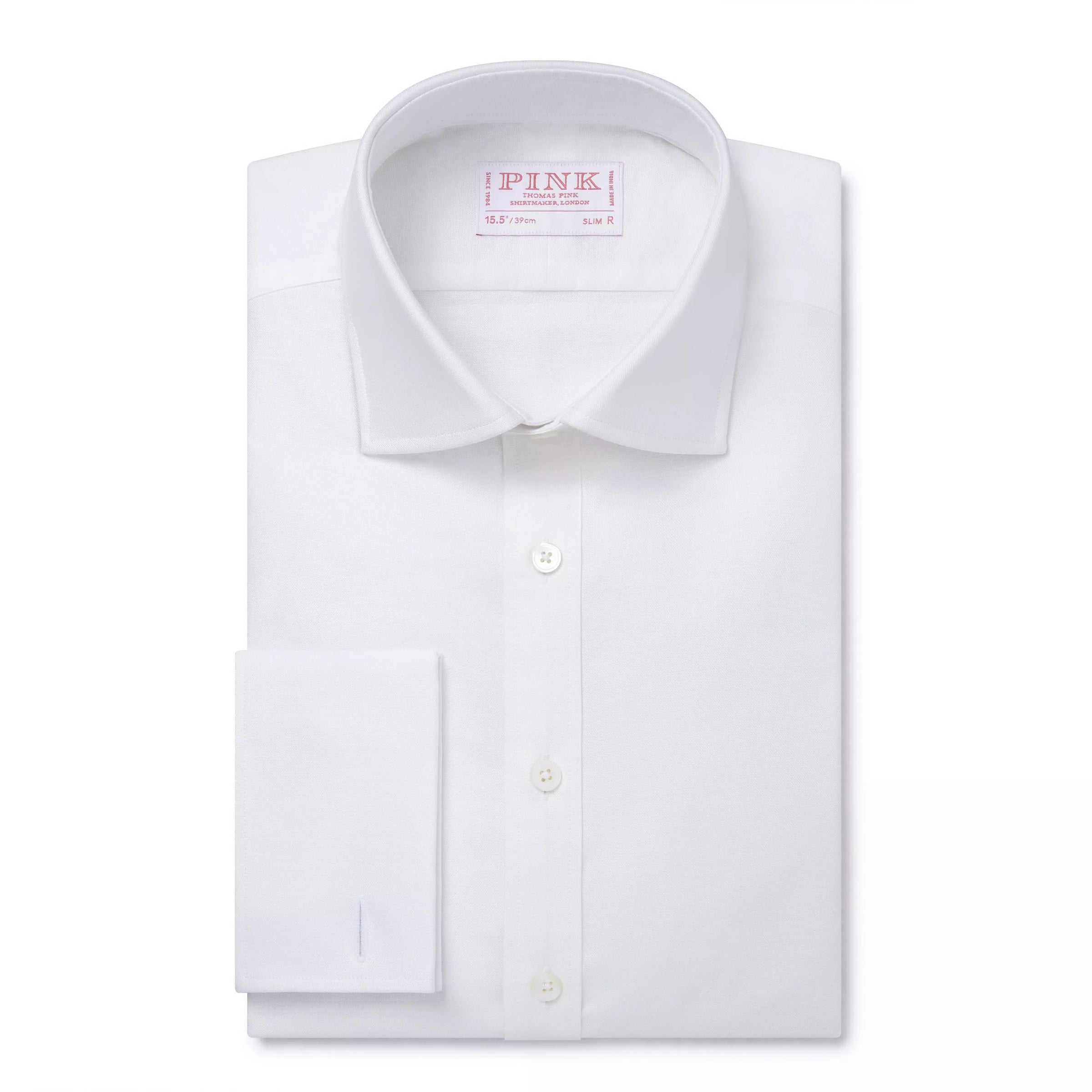 White Slim Fit Double Cuff Cotton Oxford Formal Shirt
