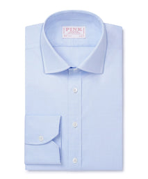 Pale Blue & White Slim Fit Prince of Wales Check Formal Shirt